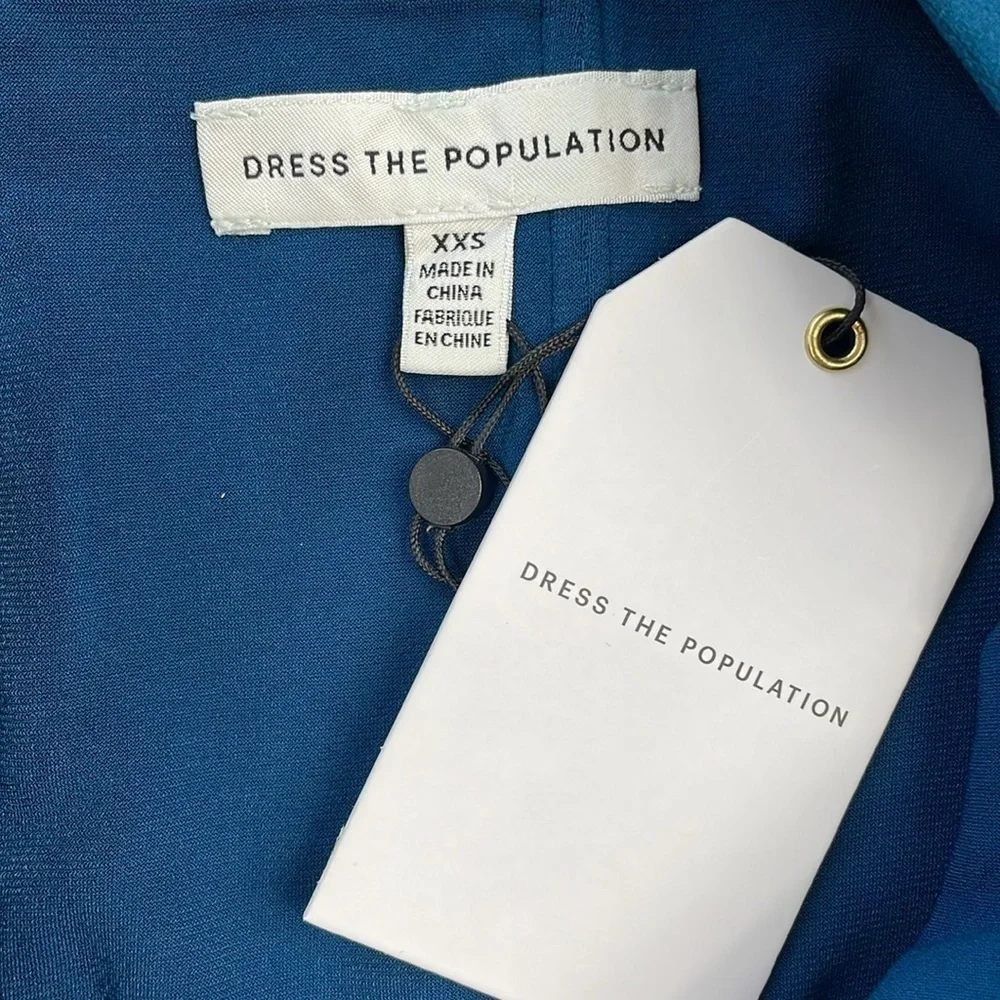 NWT Dress The Population Alessia Dress Peacock Blue Slit Flattering Sz XXS - Picture 8 of 13